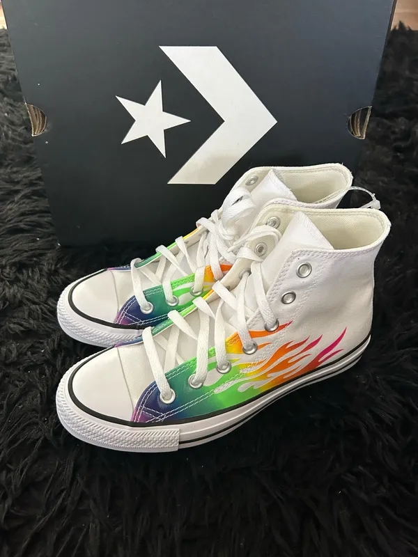 CONVERSE Chuck Taylor all star hi top rainbow flames shoes sneakers women’s 8 new - Image 2