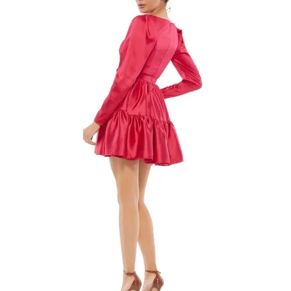 Ieena for Mac Duggal 26657 Buckle Belt Long Sleeve Dress in Rouge Size 10 - Image 2