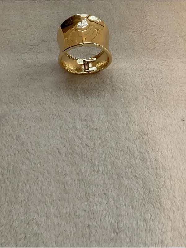 Polished Gold Wide Hinged Cuff Bracelet - Women Jewelry - Image 2