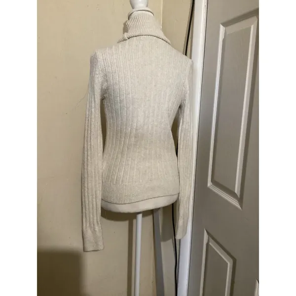 Abercrombie Fitch Womens Ribbed Turtleneck Sweater Cream XS Cozy Warm - Image 4