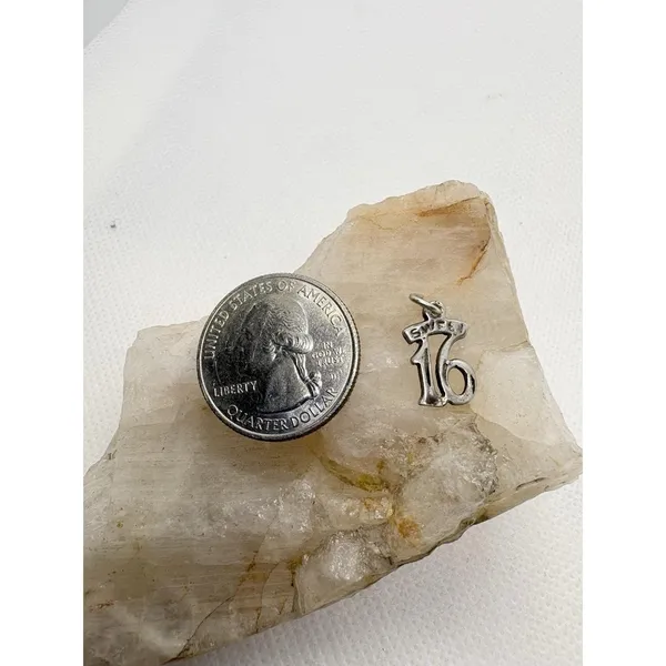 Vintage Sterling Silver Sweet 16 Charm Birthday Number 16 Bracelet Charm Tested‎ - Image 2