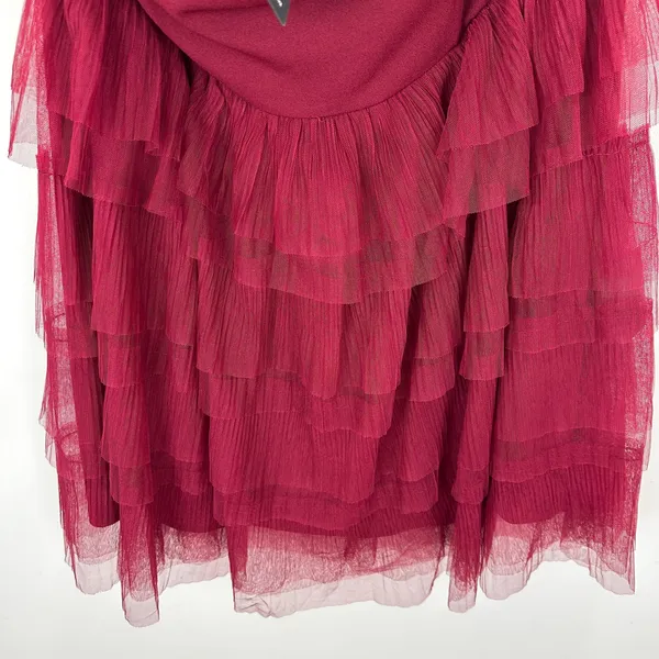 Lulus Fabulous Thoughts Wine Red Tulle Strapless Tiered Mini Dress Party XXL NWT - Image 8