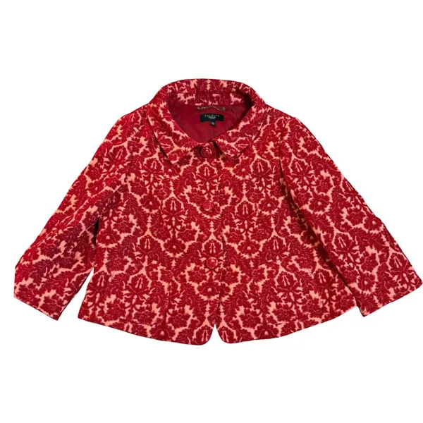 Talbots Petites Red Damask Jacquard Blazer‎ Dark Academia Textured Festive 14P - Image 8