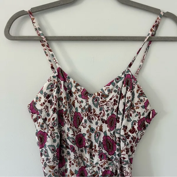 Anthropologie RAGA Summer Bloom Pink Red Cream Floral Ruffle High-Low Dress XS - Image 5