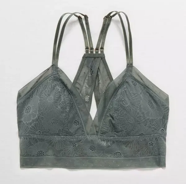 AERIE Pop Lace Olive Sage Green Padded Bralette Size M - Image 3