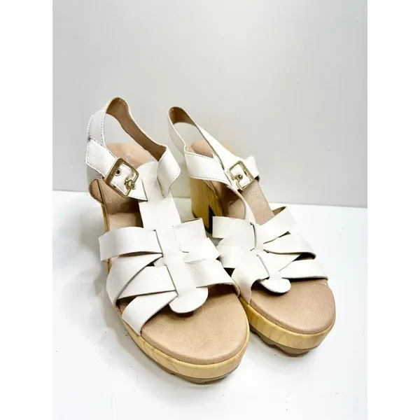 Dr. Scholl’s Sandals Size 9.5 White Leather Open‎ Toe Platform Shoes Buckle - Image 2