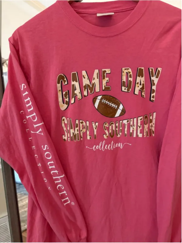 Simply Southern Pink Brown Long Sleeve Tee Medium - Image 2
