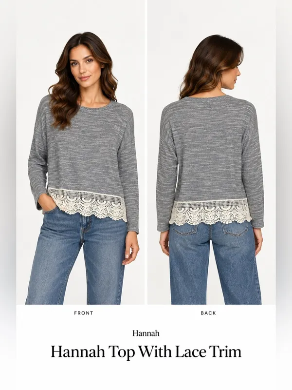 Hannah Top With Lace Trim‎ Gray - Image 2