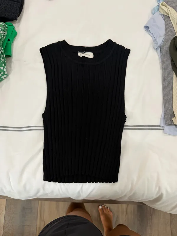 Black Pleated Knit Midi Skirt Set - Image 4