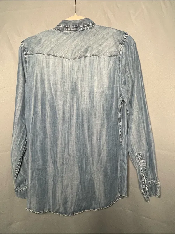 Indigo denim shirt Medium ~ Soft Excellent ~ Lightweight Weatern Snap - Image 4