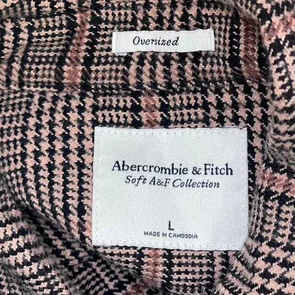 Abercrombie & Fitch Brown Plaid Long Sleeve Button Down Shirt Shaket Jacket Sz L - Image 3