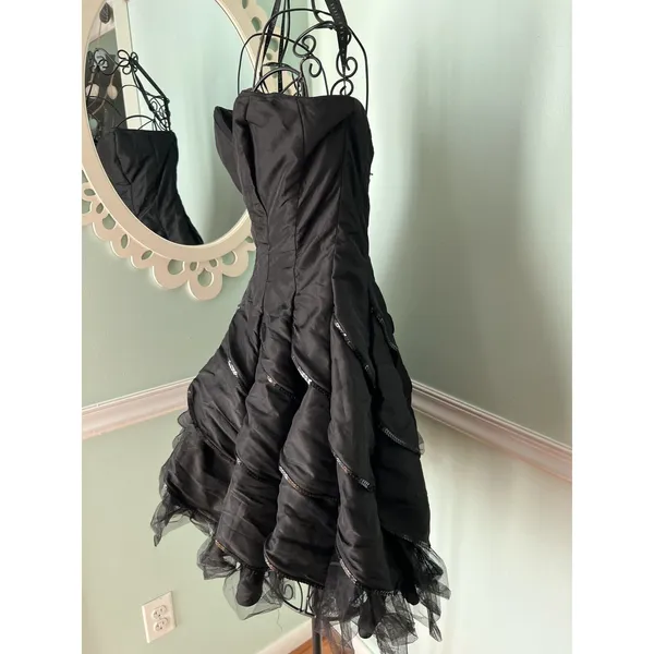 CAMILLE LA VIE Black short puff‎ y toille sequin prom dress formal 10 - Image 2