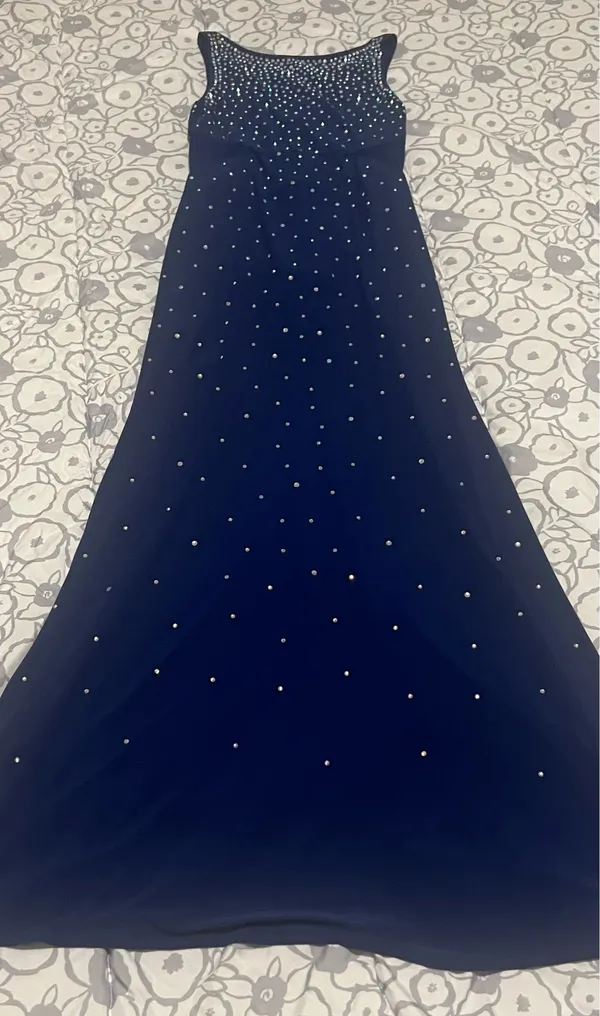 Blue Rhinestone Beaded Woman’s Long Evening Gown New Without Tags party (SZ 3 ) - Image 6