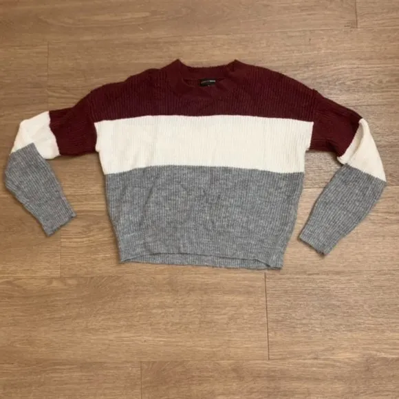 Burgundy, Grey and White Stripe Sweater - Image 3