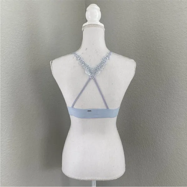 Pink Victoria's Secret Womens Blue Floral Lace Triangle Unlined Bralette Small - Image 7