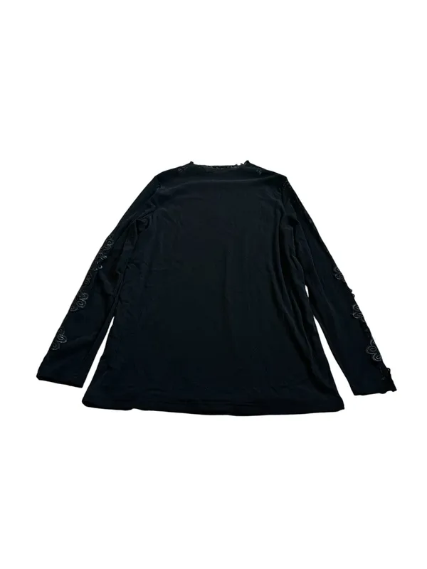 Black High Neck Long Sleeve Top Embroidered Rhinestones Gothic Romantic Witchy - Image 6