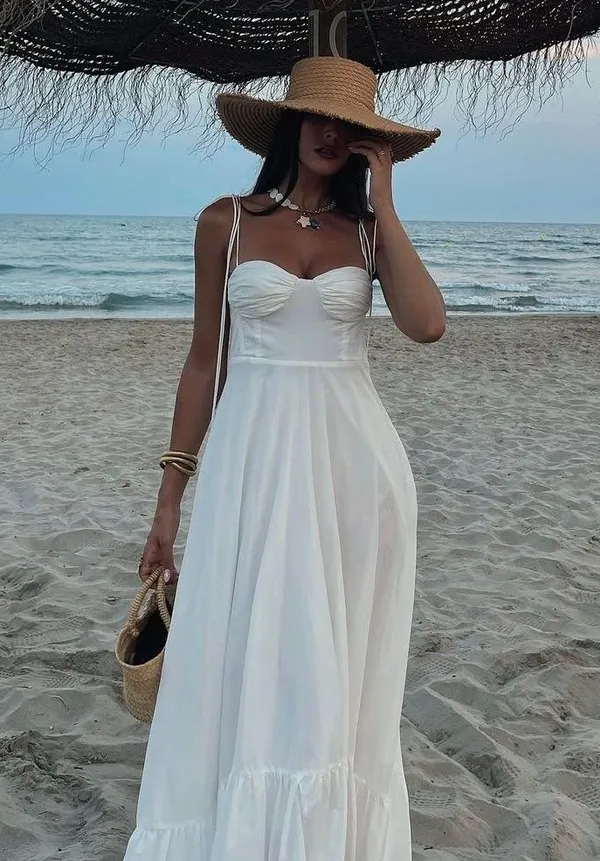 Zara dress maxi poplin ruffle flowy white corset bohemian summer vacation - Image 4