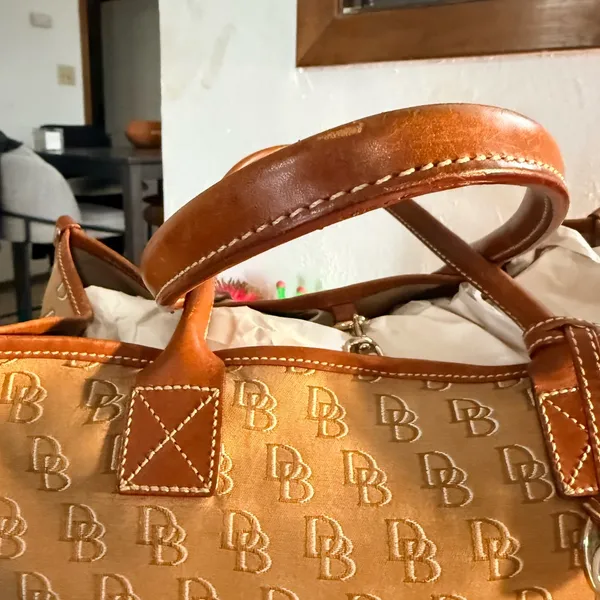 Dooney & Bourke DB Signature Tan Weekender Canvas Tote with Leather Trim - Image 2