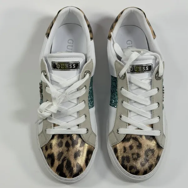 GUESS Size-11M Loven 3 Low Profile Sneaker White Ocean Leopard - Image 9