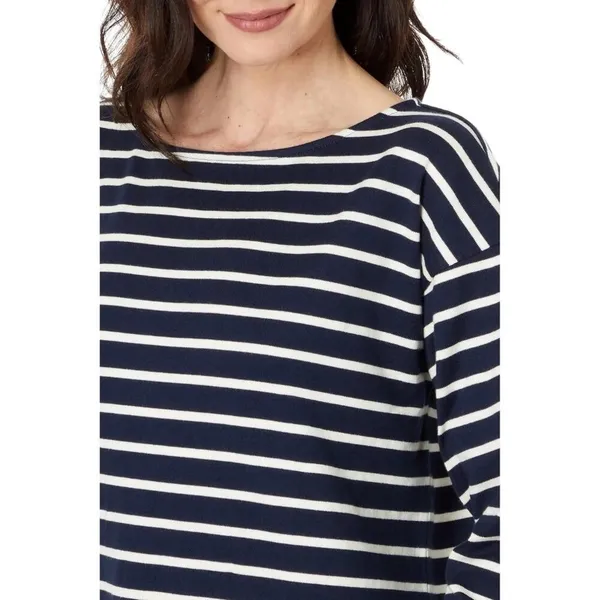 L.L.Bean Women's Medium Navy/White Striped 3/4 Sleeve Boat Neck Blouse‎ - Image 3