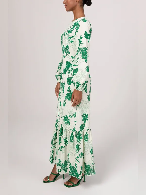 Veiled Collection Dalia Floral Tiered Maxi Dress Long Sleeve Green Large NEW NWT - Image 4