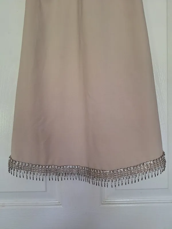 NWT Heiress Beverly Hills Seasonless Diamante Trim Mini Dress XS Beige Nude - Image 4