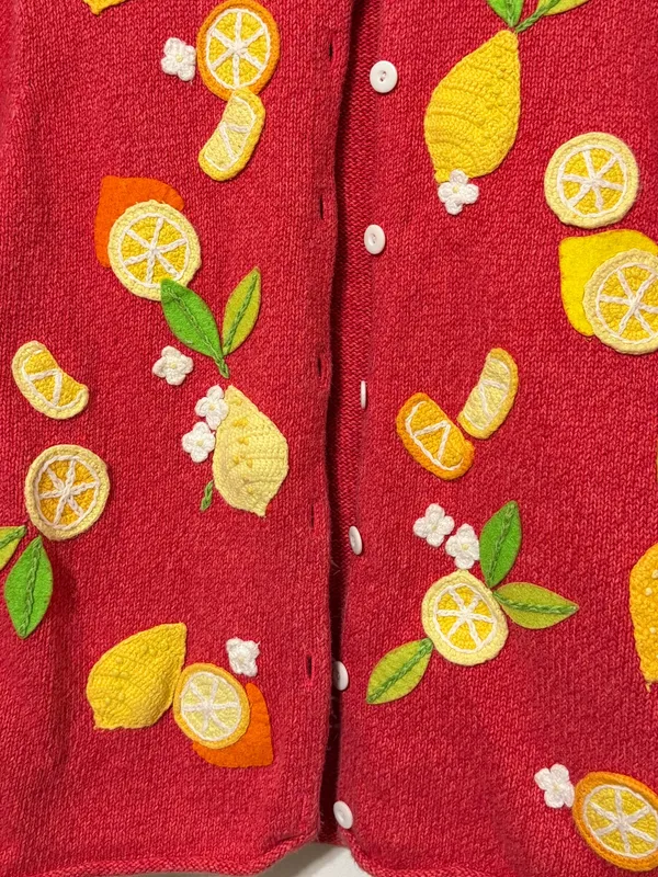 Susan Bristol Vintage Lemon Knit Cardigan Sweater Size Large XL Vtg - Image 5