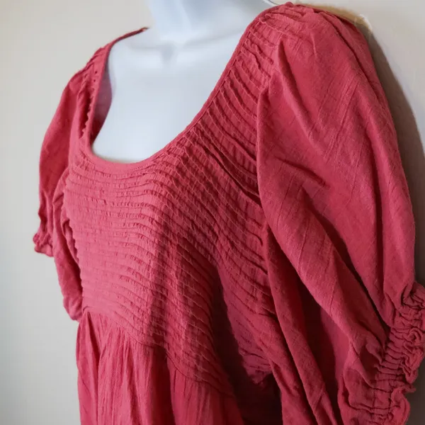 Free People Elsie Puff Sleeve Cotton Linen Blend Tunic‎ Top Women XS Pink Boho - Image 10