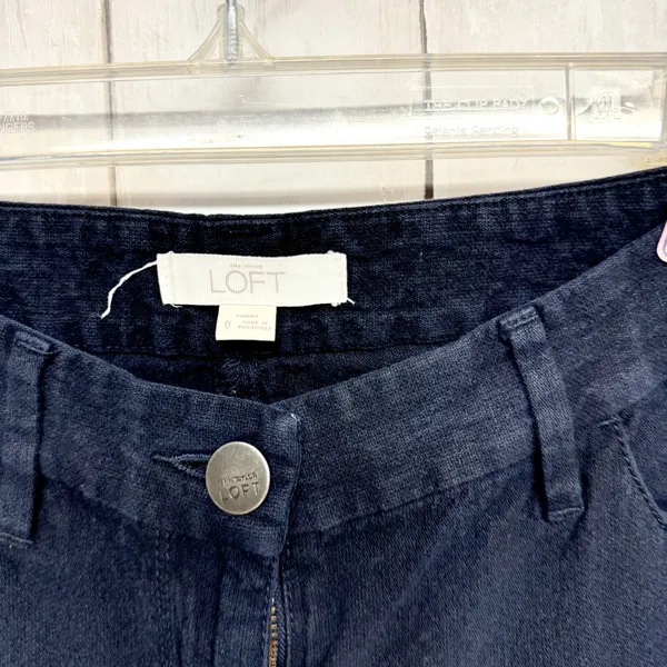 Loft Pants Women Sz 0‎ Dark Navy Denim High Rise Relaxed Straight Zip Fly Casual - Image 2