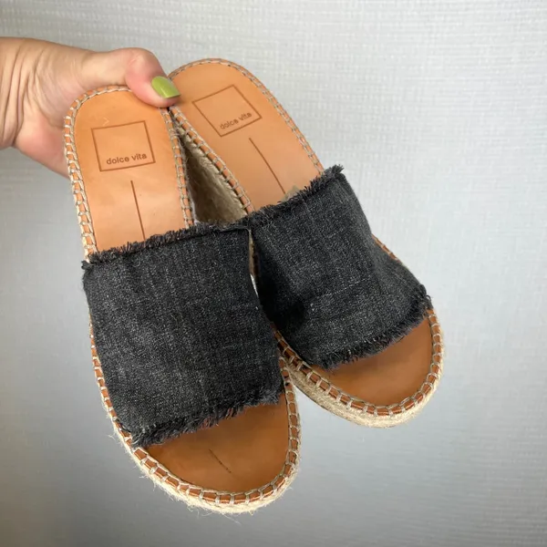 Dolce Vita Black Frayed Fabric Espadrille Wedge Sandals Womens Size 7 - Image 2