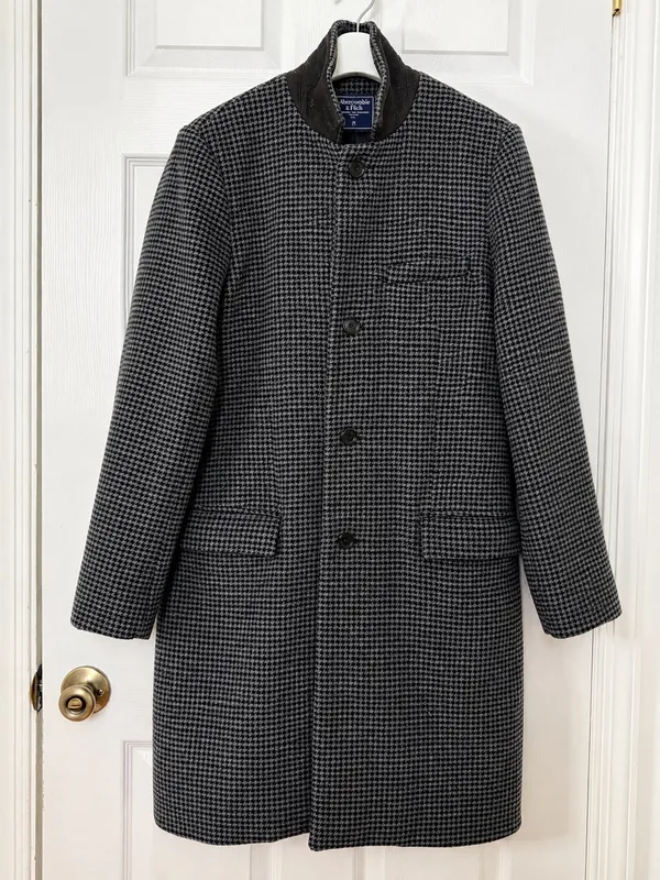 Abercrombie & Fitch Houndstooth Wool Blend Overcoat Quiet Luxury Preppy Classic Size M - Image 2