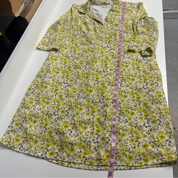 Imperfect yellow floral pocket dress vneck pointed collar lined‎ bright bohemian - Image 4