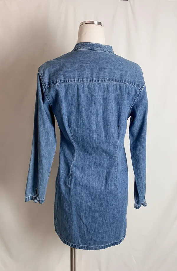 Guess vintage 90s blue chambray chinese knot button down long sleeve mini dress by - Image 6