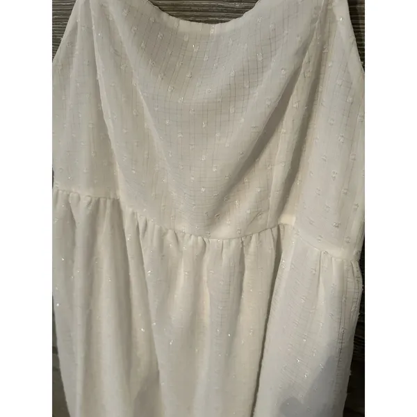Andrée White Square Neck Smocked Bodice Glitter Sparkle‎ Dress Women's Size L - Image 2