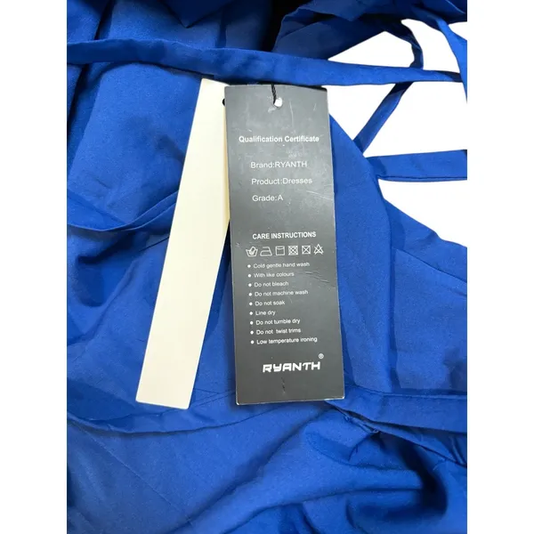 RYANTH One Shoulder Gown Womens Royal Blue 8 NWT Formal Lace Up‎ Back Side Slit - Image 8