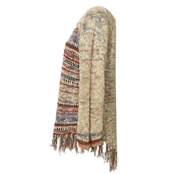 American Rag Fringe Knit Poncho Sweater Ramie Cotton Boho Western Festival LG - Image 2