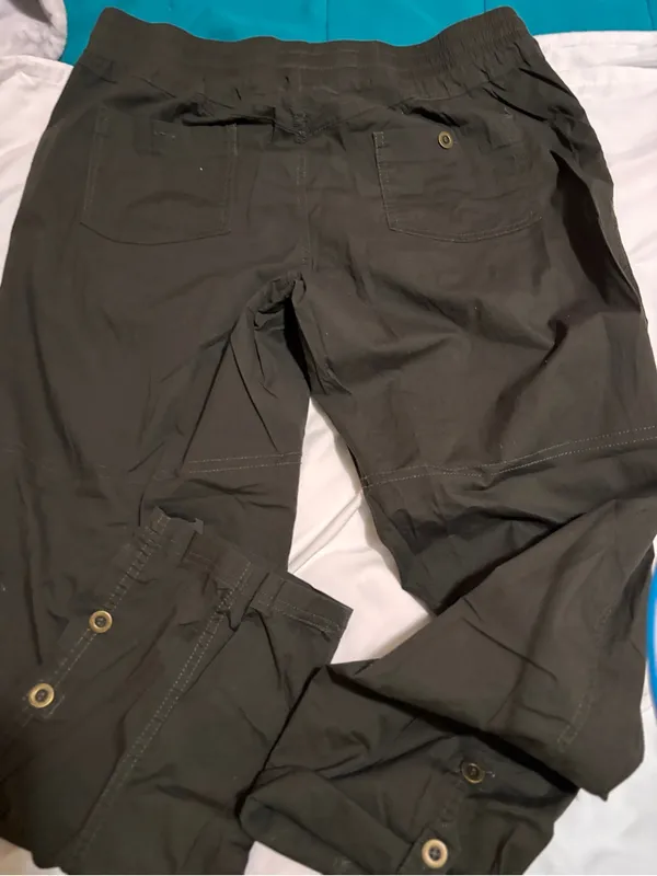 Palm Rio Womens Olive Green Cargo Pants Large Utility Hiking Roll Up Cuffs - Image 4