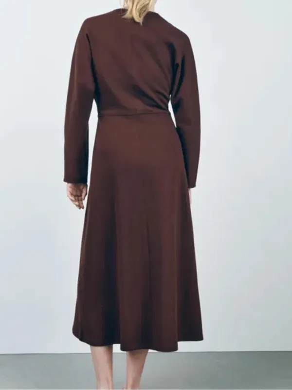 Zara Brown V-Neck Long Sleeve Maxi Dress - Image 3