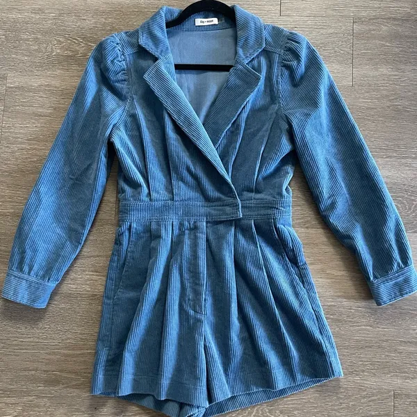 Corduroy Romper, Blue - Image 4