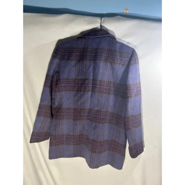 Harve Benard Wool Alpaca Blend Plaid Blazer Purple Charcoal Size 4 Made Russia - Image 2