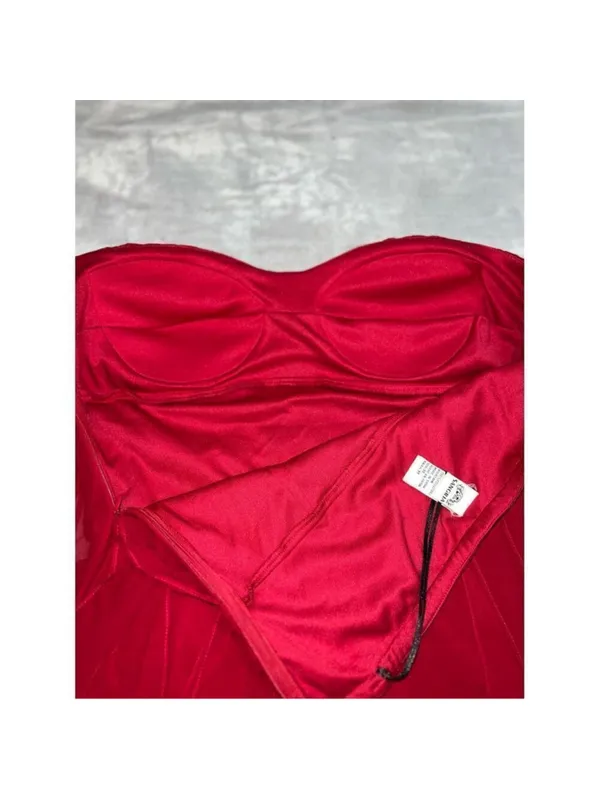Red Silk Midi Strapless Dress 14 Midi-Maxi - Image 6