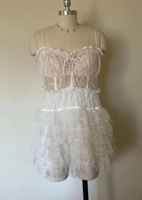 NWT For Love And Lemons White Lace Jules Mini Dress - Image 2