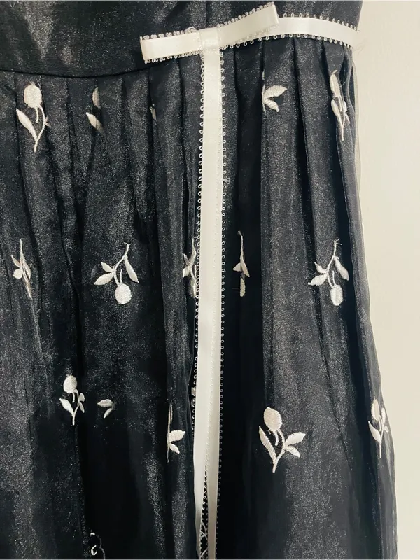 Vintage ABS Allen Swartz Floral Embroidered Chiffon Flare Dress 8 Formal Grunge - Image 4