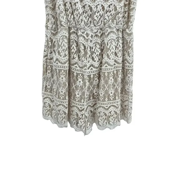 Alice + Olivia Cassia Romper Sleeveless Lace Crochet‎ Zipper White Beige Size 8 - Image 6