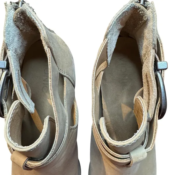 Vionic Booties Womens‎ Size 11 Taupe Suede Leather Block Heel Cut Out Buckle Zip - Image 3
