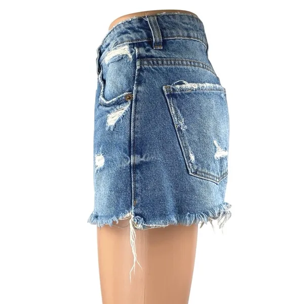 Zara Women's Blue Distressed Cut-Off High Waisted Denim Jean Shorts Size 2 - Image 2