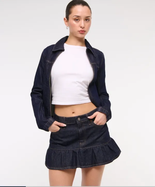 Abercrombie Mid Rise Drop-Waist Ruffle Denim Mini Skirt - Image 6