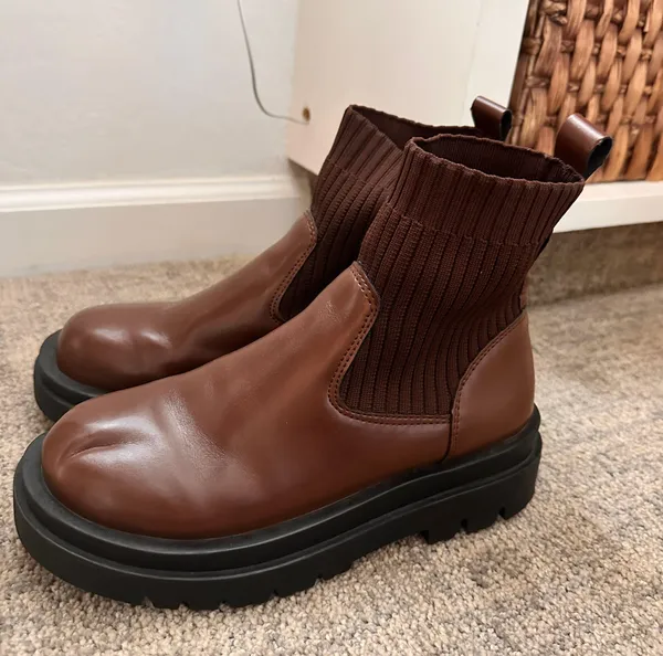 Brown Sock Booties Size 7 - Image 3