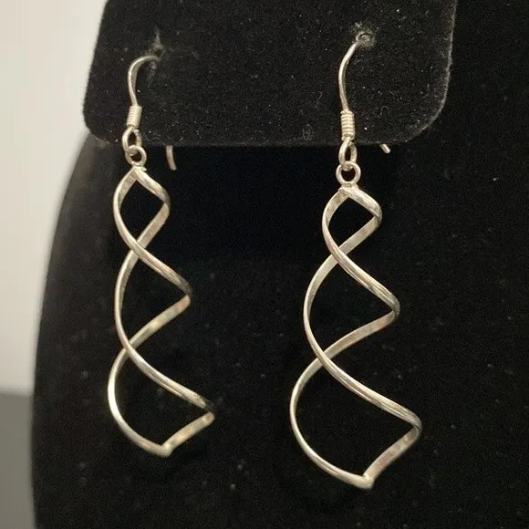 Sterling Silver Twirl Swirl Dangle Earrings - Image 2