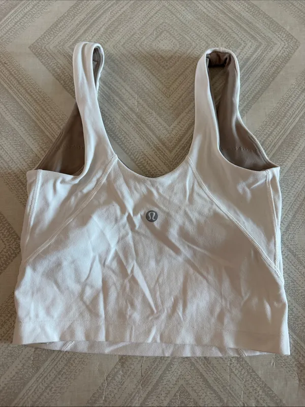 Lululemon White V-Neck Crop Tank Top Tan Built-In Sports Bra Size 0 - Image 4